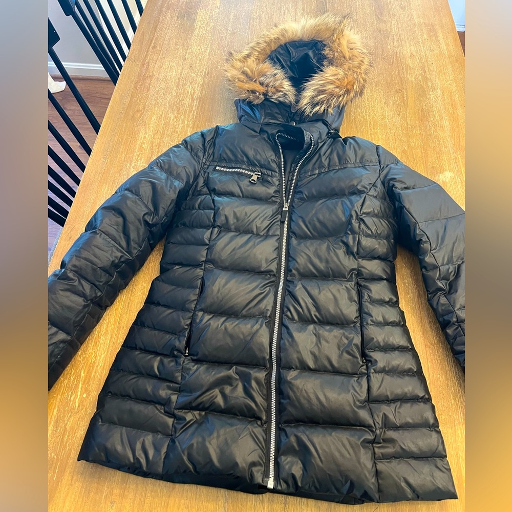 Marc New York by Andrew Marc Black Down Coyote Fur Trimmed Puffer Coat Womens S